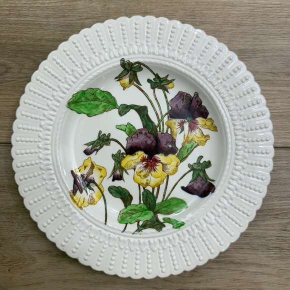 Cauldon England Plate Vintage Floral Pansies Handpainted Cottagecore Vintage - Picture 1 of 7